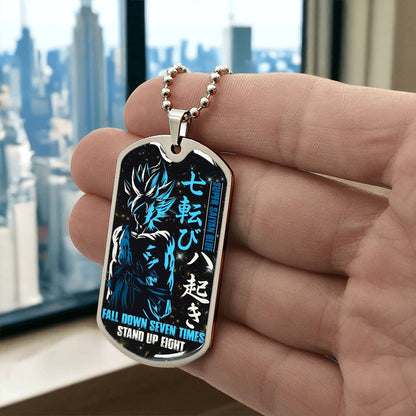 Dragon Ball - Fall Down Seven Times Stand Up Eight 2 - Goku - Supper Saiyan Blue - Black Dog Tag - Dragon Ball Dog Tag - Military Ball Chain - Luxury Dog Tag