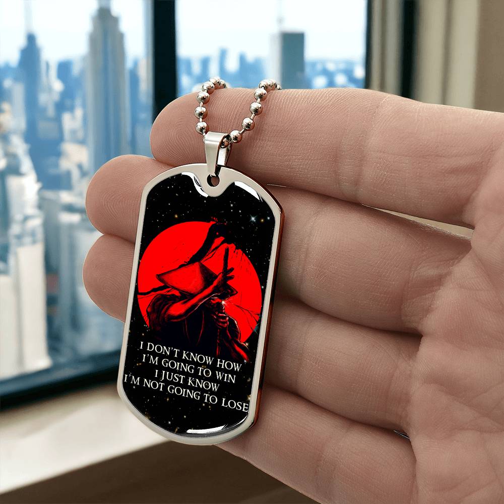 samurai - i just know i'm not going to lose - bushido - katana - ronin - galaxy - black dog tag - samurai dog tag - military ball chain - luxury dog tag