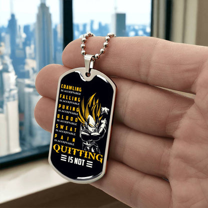 Dragon Ball - Quitting Is Not - Vegeta - Supper Saiyan - Black Dog Tag - Dragon Ball Dog Tag - Military Ball Chain - Luxury Dog Tag
