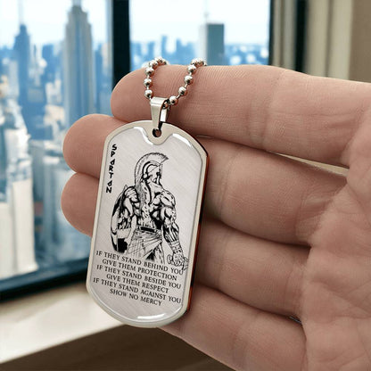 Warrior - IF - Show No Mercy - Sparta - Spartan - Warrior Dog Tag - Military Ball Chain - Luxury Dog Tag