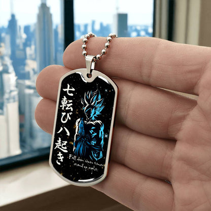 Dragon Ball - Fall Down Seven Times Stand Up Eight - Goku - Supper Saiyan Blue - Galaxy - Black Dog Tag - Dragon Ball Dog Tag - Military Ball Chain - Luxury Dog Tag