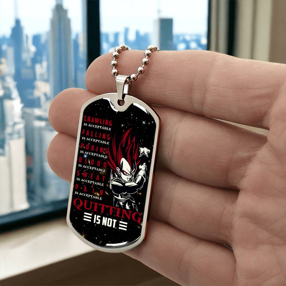 Dragon Ball - Quitting Is Not - Vegeta - Supper Saiyan God - Galaxy - Black Dog Tag - Dragon Ball Dog Tag - Military Ball Chain - Luxury Dog Tag