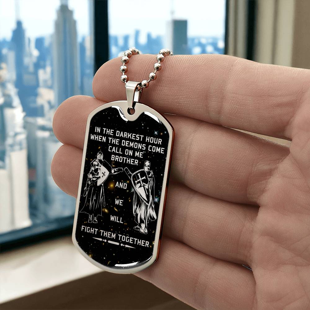 Knight Templar - Call On Me Brother - Galaxy - Black Dog Tag - Knight Templar Dog Tag - Military Ball Chain - Luxury Dog Tag