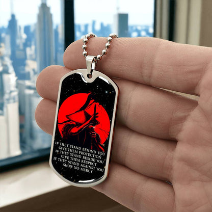 Samurai - IF - Show No Mercy - Bushido - Katana - Ronin - Galaxy - Black Dog Tag - Samurai Dog Tag - Military Ball Chain - Luxury Dog Tag