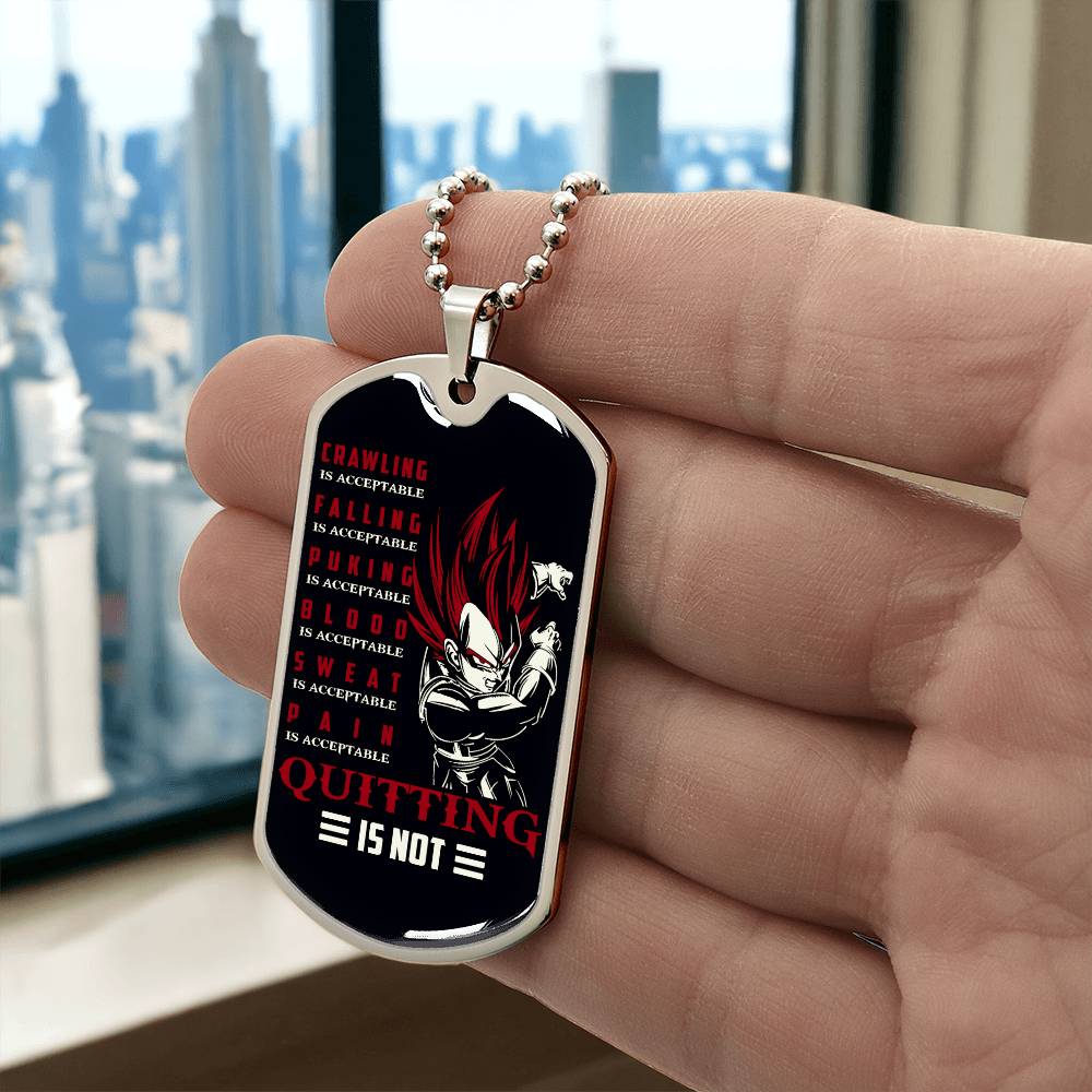Dragon Ball - Quitting Is Not - Vegeta - Supper Saiyan God - Black Dog Tag - Dragon Ball Dog Tag - Military Ball Chain - Luxury Dog Tag