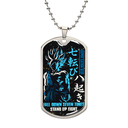 Dragon Ball - Fall Down Seven Times Stand Up Eight 2 - Goku - Supper Saiyan Blue - Black Dog Tag - Dragon Ball Dog Tag - Military Ball Chain - Luxury Dog Tag