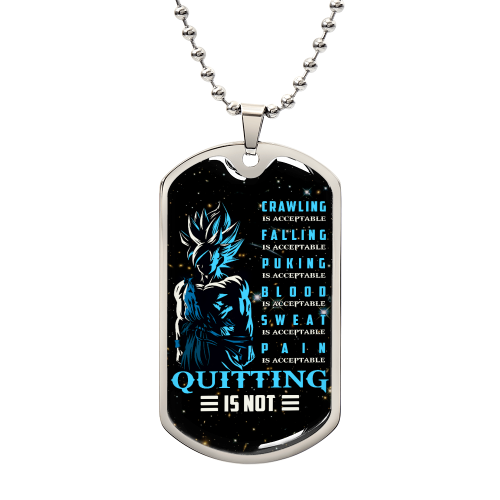 Dragon Ball - Quitting Is Not - Goku - Supper Saiyan Blue - Galaxy - Black Dog Tag - Dragon Ball Dog Tag - Military Ball Chain - Luxury Dog Tag