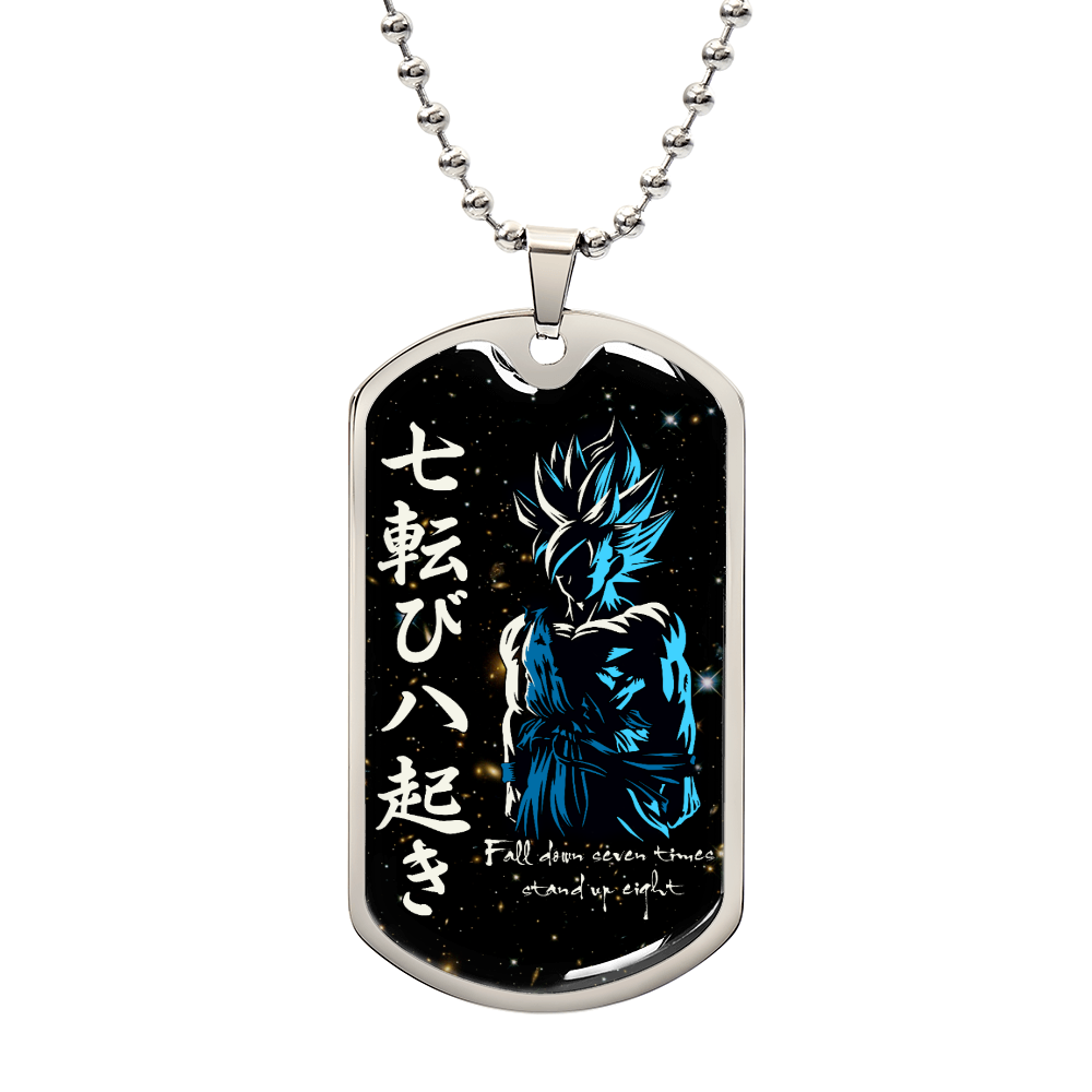 Dragon Ball - Fall Down Seven Times Stand Up Eight - Goku - Supper Saiyan Blue - Galaxy - Black Dog Tag - Dragon Ball Dog Tag - Military Ball Chain - Luxury Dog Tag