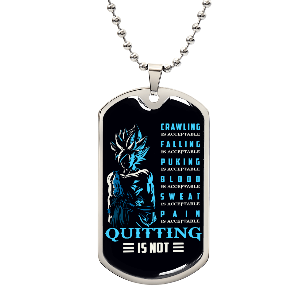 Dragon Ball - Quitting Is Not - Goku - Supper Saiyan Blue - Black Dog Tag - Dragon Ball Dog Tag.png - Military Ball Chain - Luxury Dog Tag