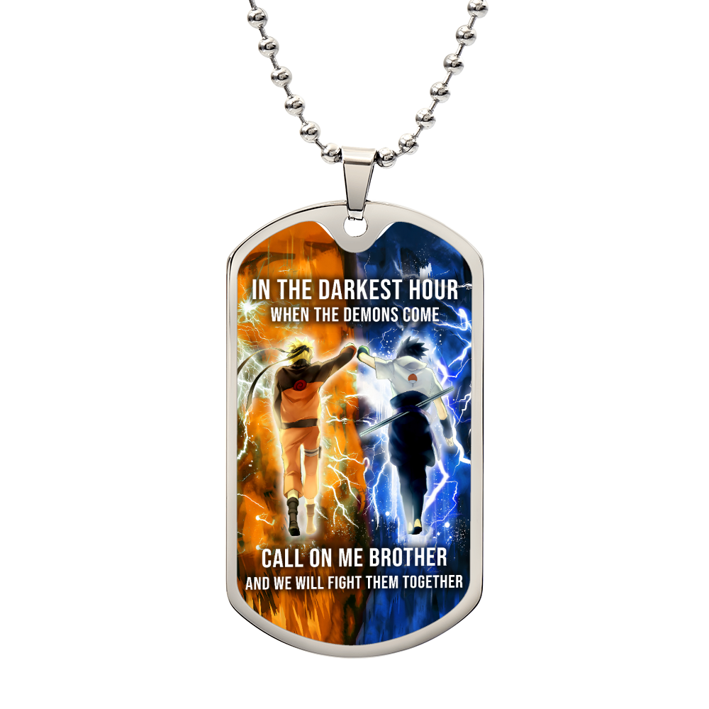 Naruto - Call On me Brother - Uzumaki Naruto  - Uchiha Sasuke  - Military Ball Chain - Luxury Dog Tag
