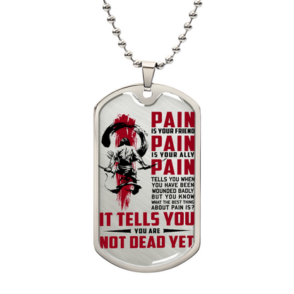 Samurai - PAIN - You Are Not Dead Yet - Bushido - Katana - Ronin - Samurai Dog Tag - Military Ball Chain - Luxury Dog Tag