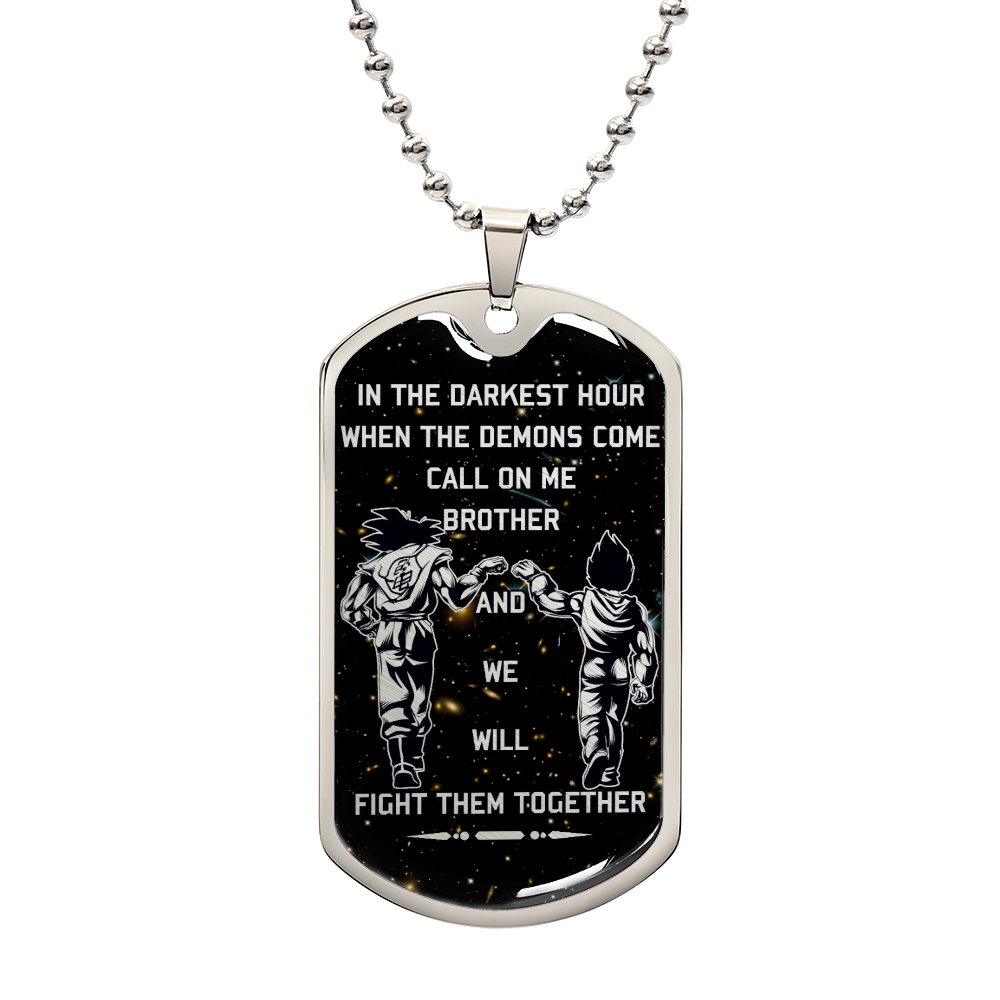 Dragon Ball - Call On Me Brother - Goku - Vegeta - Galaxy - Black Dog Tag - Dragon Ball Dog Tag - Military Ball Chain - Luxury Dog Tag