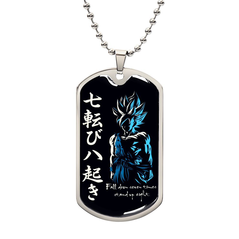Dragon Ball - Fall Down Seven Times Stand Up Eight - Goku - Supper Saiyan Blue - Black Dog Tag - Dragon Ball Dog Tag - Military Ball Chain - Luxury Dog Tag