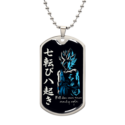 Dragon Ball - Fall Down Seven Times Stand Up Eight - Goku - Supper Saiyan Blue - Black Dog Tag - Dragon Ball Dog Tag - Military Ball Chain - Luxury Dog Tag