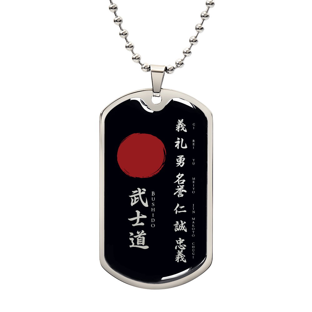 Samurai - The Seven Virtures Of Bushido - Bushido - Katana - Ronin - Black Dog Tag - Samurai Dog Tag - Military Ball Chain - Luxury Dog Tag