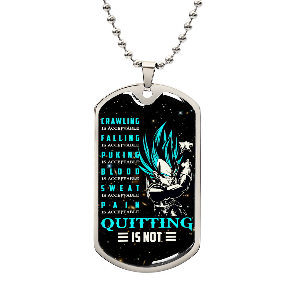 Dragon Ball - Quitting Is Not - Vegeta - Supper Saiyan Blue - Galaxy - Black Dog Tag - Dragon Ball Dog Tag - Military Ball Chain - Luxury Dog Tag