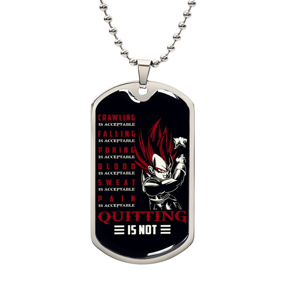 Dragon Ball - Quitting Is Not - Vegeta - Supper Saiyan God - Black Dog Tag - Dragon Ball Dog Tag - Military Ball Chain - Luxury Dog Tag