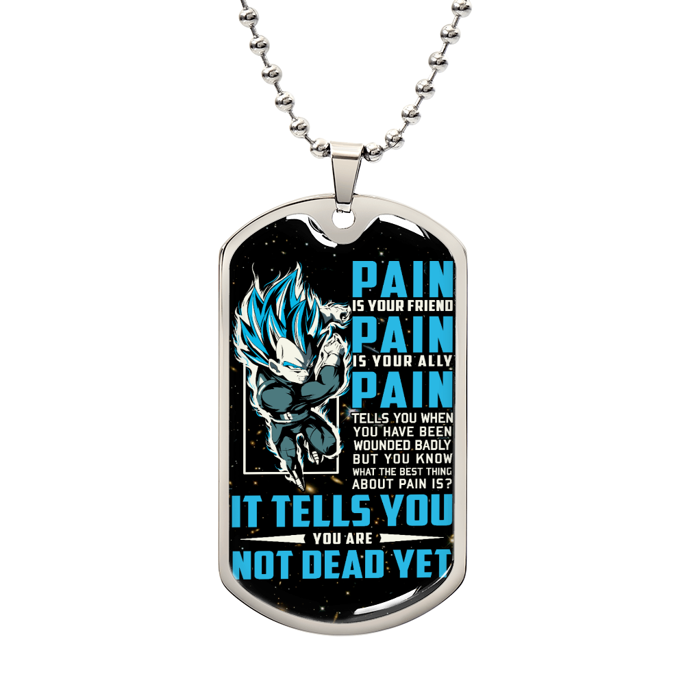 Dragon Ball - PAIN - You Are Not Dead Yet - Vegeta - Supper Saiyan Blue - Galaxy- Black Dog Tag - Dragon Ball Dog Tag - Military Ball Chain - Luxury Dog Tag