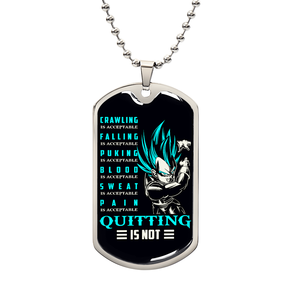Dragon Ball - Quitting Is Not - Vegeta - Supper Saiyan Blue - Black Dog Tag - Dragon Ball Dog Tag - Military Ball Chain - Luxury Dog Tag