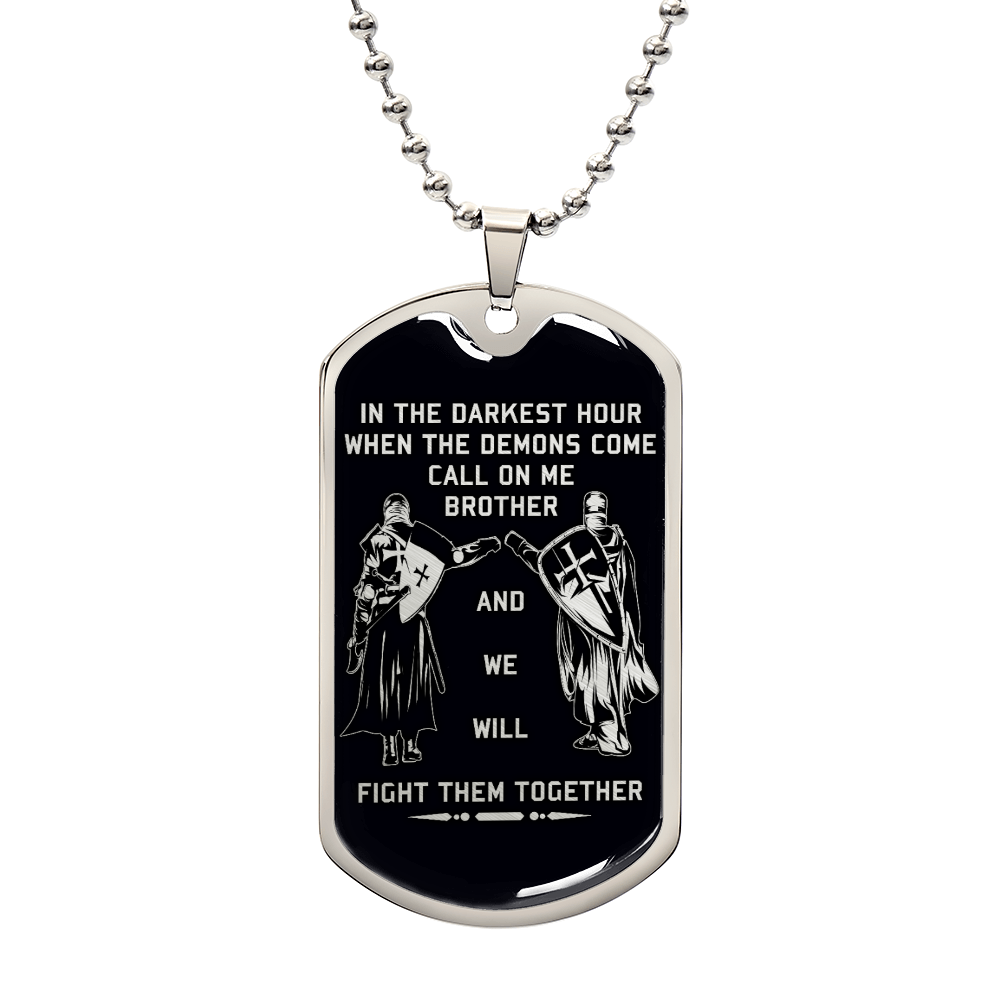 Knight Templar - Call On Me Brother - Black Dog Tag - Knight Templar Dog Tag.png - Military Ball Chain - Luxury Dog Tag