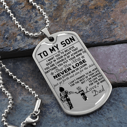 Dragon Ball - Dad To Son - Never Lose - Vegeta - Trunks - Dragon Ball Dog Tag - Military Ball Chain - Luxury Dog Tag