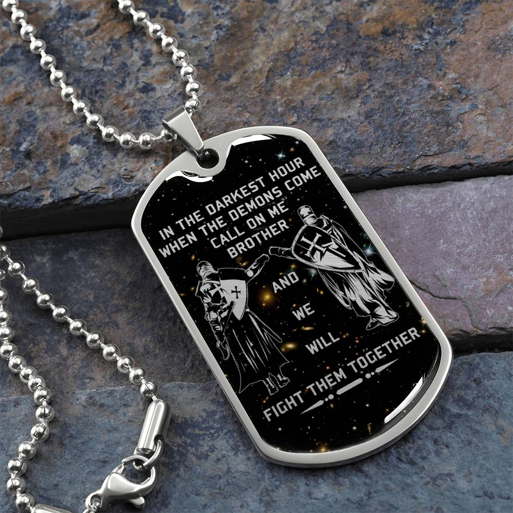 Knight Templar - Call On Me Brother - Galaxy - Black Dog Tag - Knight Templar Dog Tag - Military Ball Chain - Luxury Dog Tag