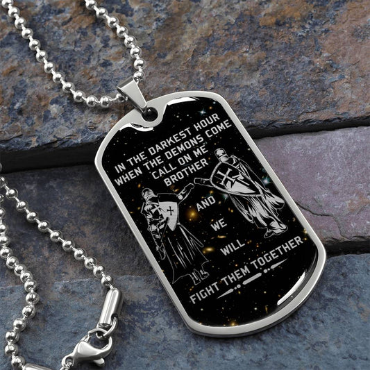 Knight Templar - Call On Me Brother - Galaxy - Black Dog Tag - Knight Templar Dog Tag - Military Ball Chain - Luxury Dog Tag