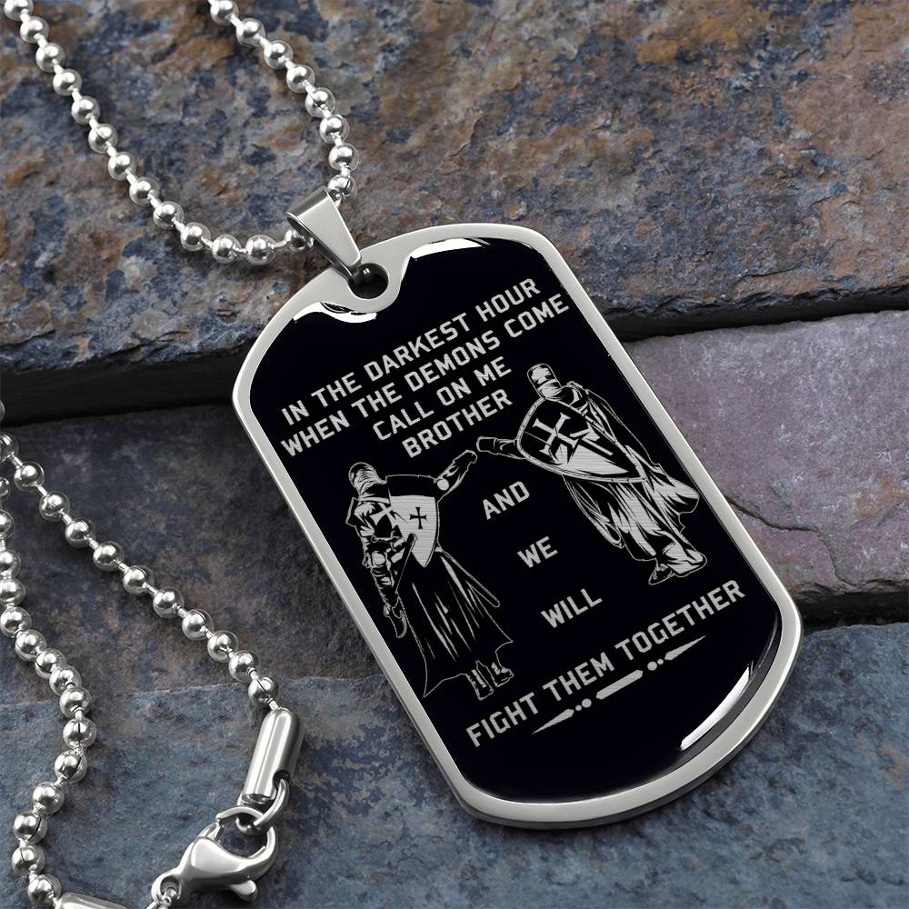 Knight Templar - Call On Me Brother - Black Dog Tag - Knight Templar Dog Tag.png - Military Ball Chain - Luxury Dog Tag