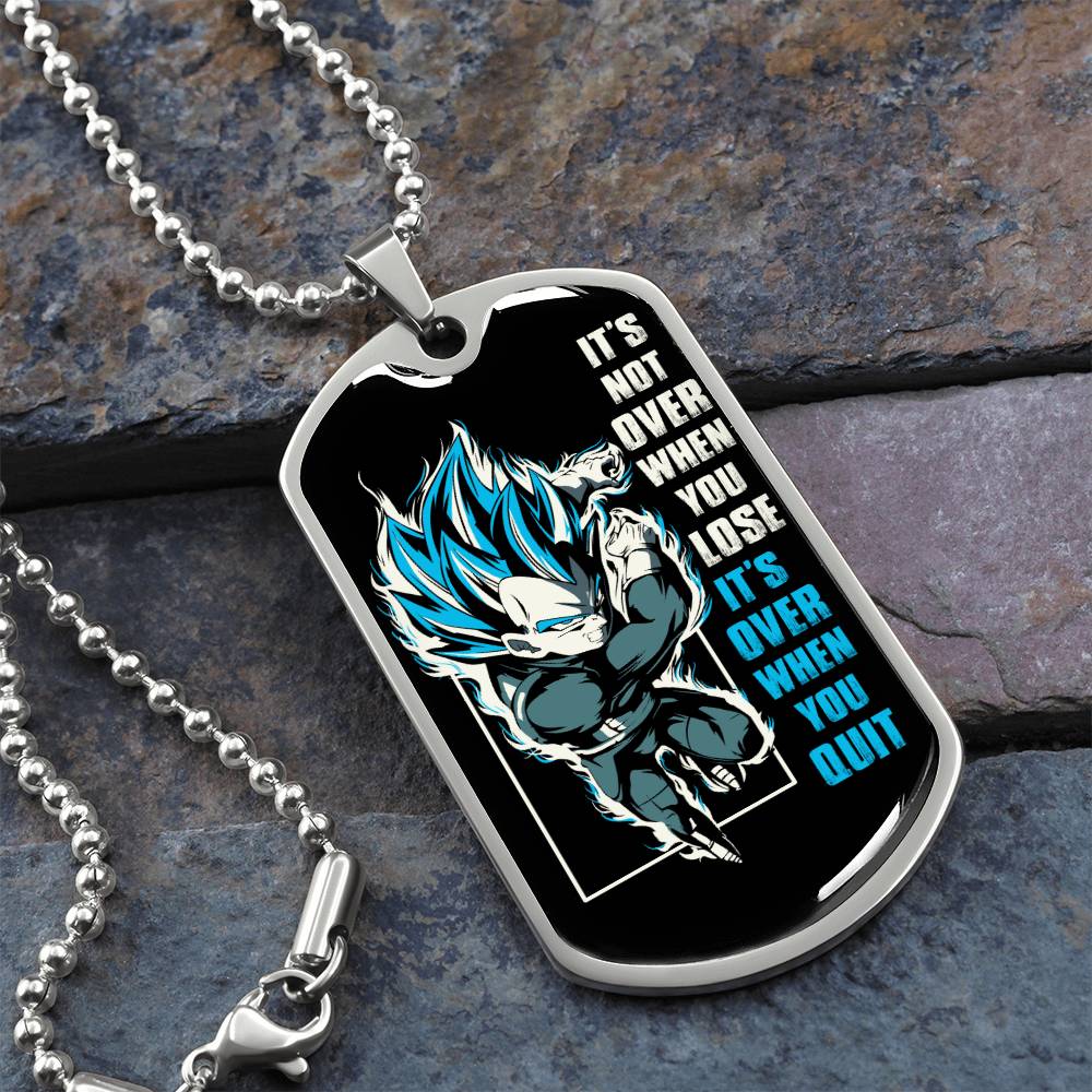 Dragon Ball - It's Not Over When You Lose - Vegeta - Supper Saiyan Blue - Black Dog Tag - Dragon Ball Dog Tag.png - Military Ball Chain - Luxury Dog Tag