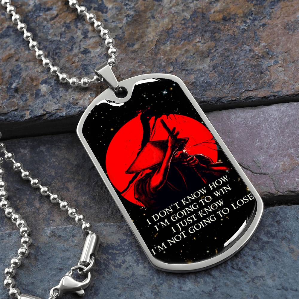 samurai - i just know i'm not going to lose - bushido - katana - ronin - galaxy - black dog tag - samurai dog tag - military ball chain - luxury dog tag