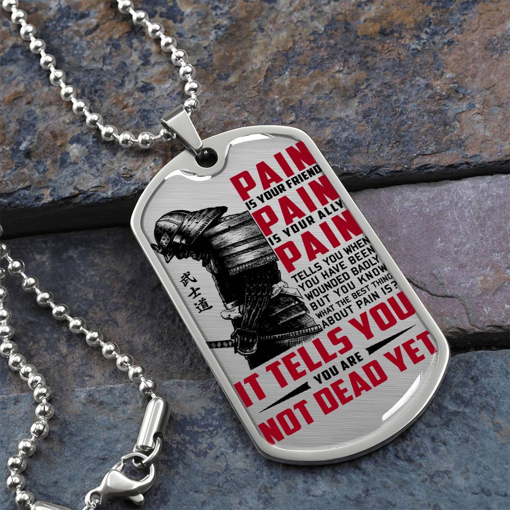 Samurai - PAIN - You Are Not Dead Yet 2 - Bushido - Katana - Ronin - Samurai Dog Tag - Military Ball Chain - Luxury Dog Tag