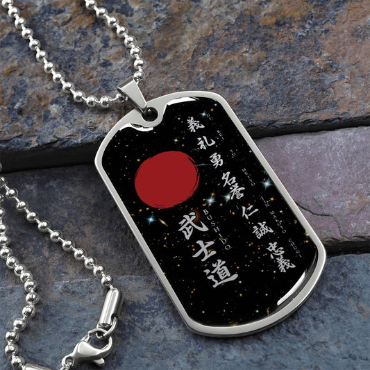 Samurai - The Seven Virtures Of Bushido - Bushido - Katana - Ronin - Galaxy - Black Dog Tag - Samurai Dog Tag - Military Ball Chain - Luxury Dog Tag