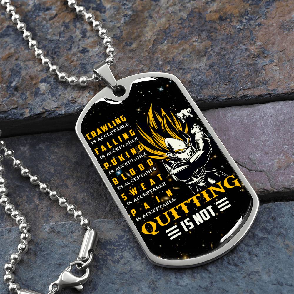 Dragon Ball - Quitting Is Not - Vegeta - Supper Saiyan - Galaxy - Black Dog Tag - Dragon Ball Dog Tag - Military Ball Chain - Luxury Dog Tag