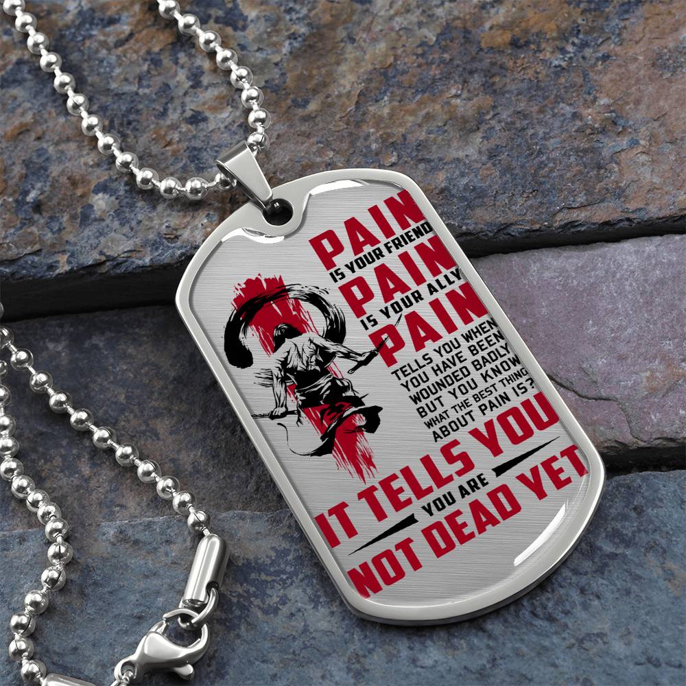 Samurai - PAIN - You Are Not Dead Yet - Bushido - Katana - Ronin - Samurai Dog Tag - Military Ball Chain - Luxury Dog Tag