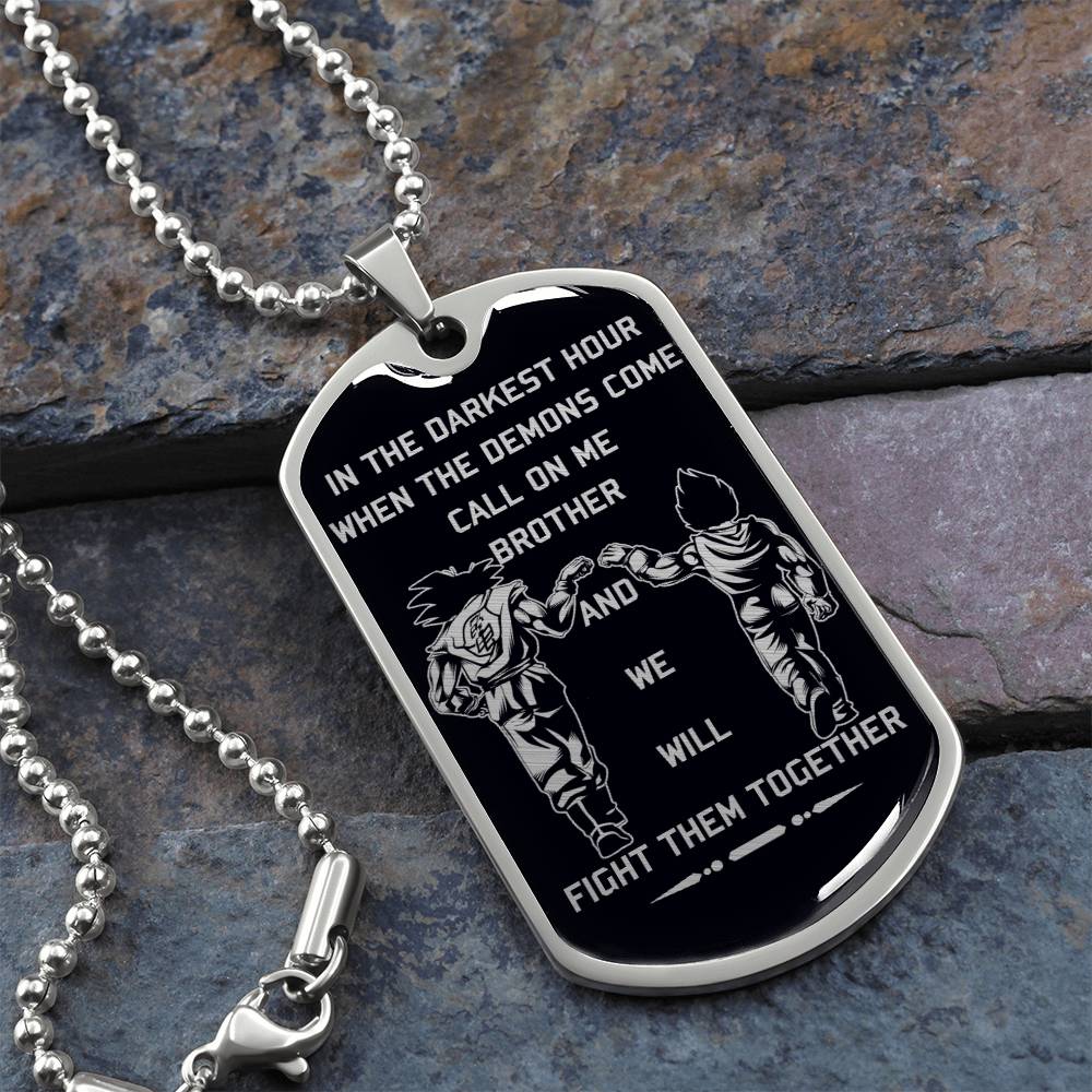 Dragon Ball - Call On Me Brother - Goku - Vegeta - Black Dog Tag - Dragon Ball Dog Tag - Military Ball Chain - Luxury Dog Tag