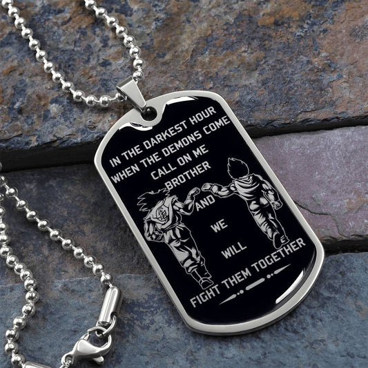 Dragon Ball - Call On Me Brother - Goku - Vegeta - Black Dog Tag - Dragon Ball Dog Tag - Military Ball Chain - Luxury Dog Tag