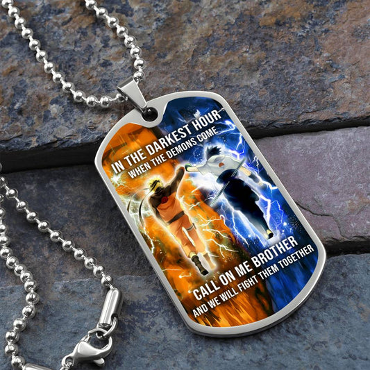 Naruto - Call On me Brother - Uzumaki Naruto  - Uchiha Sasuke  - Military Ball Chain - Luxury Dog Tag