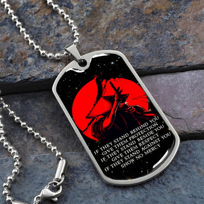 Samurai - IF - Show No Mercy - Bushido - Katana - Ronin - Galaxy - Black Dog Tag - Samurai Dog Tag - Military Ball Chain - Luxury Dog Tag