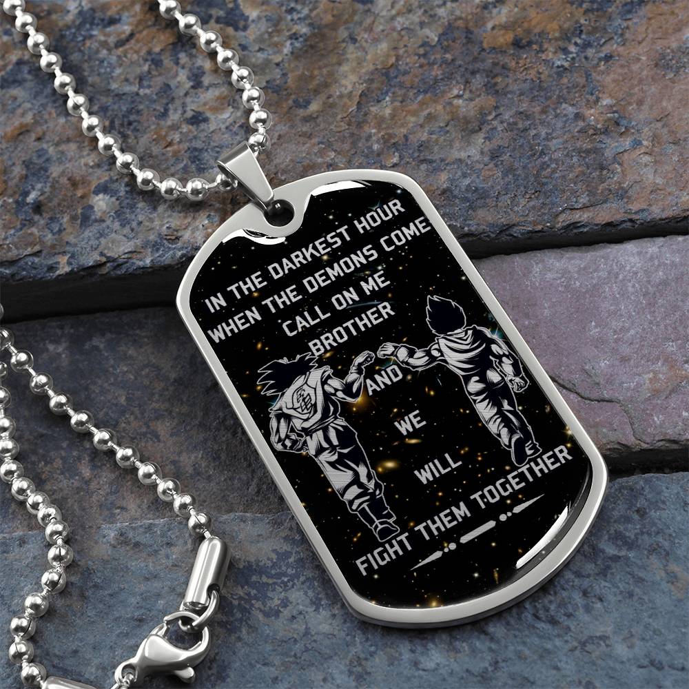 Dragon Ball - Call On Me Brother - Goku - Vegeta - Galaxy - Black Dog Tag - Dragon Ball Dog Tag - Military Ball Chain - Luxury Dog Tag