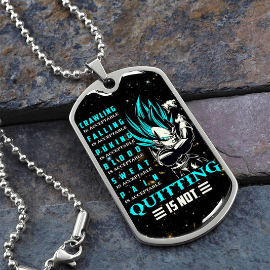 Dragon Ball - Quitting Is Not - Vegeta - Supper Saiyan Blue - Galaxy - Black Dog Tag - Dragon Ball Dog Tag - Military Ball Chain - Luxury Dog Tag