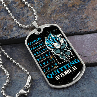 Dragon Ball - Quitting Is Not 2 - Vegeta - Supper Saiyan Blue - Galaxy - Black Dog Tag - Dragon Ball Dog Tag - Military Ball Chain - Luxury Dog Tag