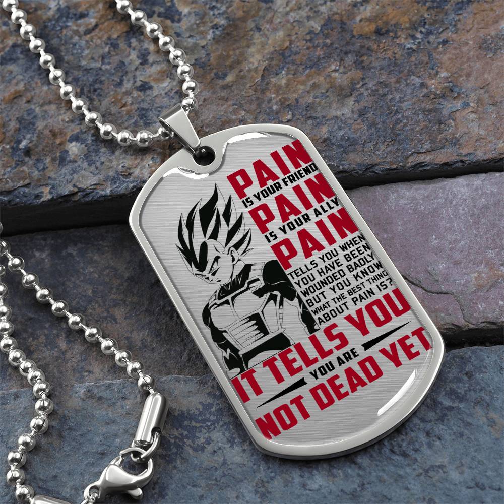 Dragon Ball - PAIN - You Are Not Dead Yet - Vegeta - Supper Saiyan Blue - Dragon Ball Dog Tag - Military Ball Chain - Luxury Dog Tag