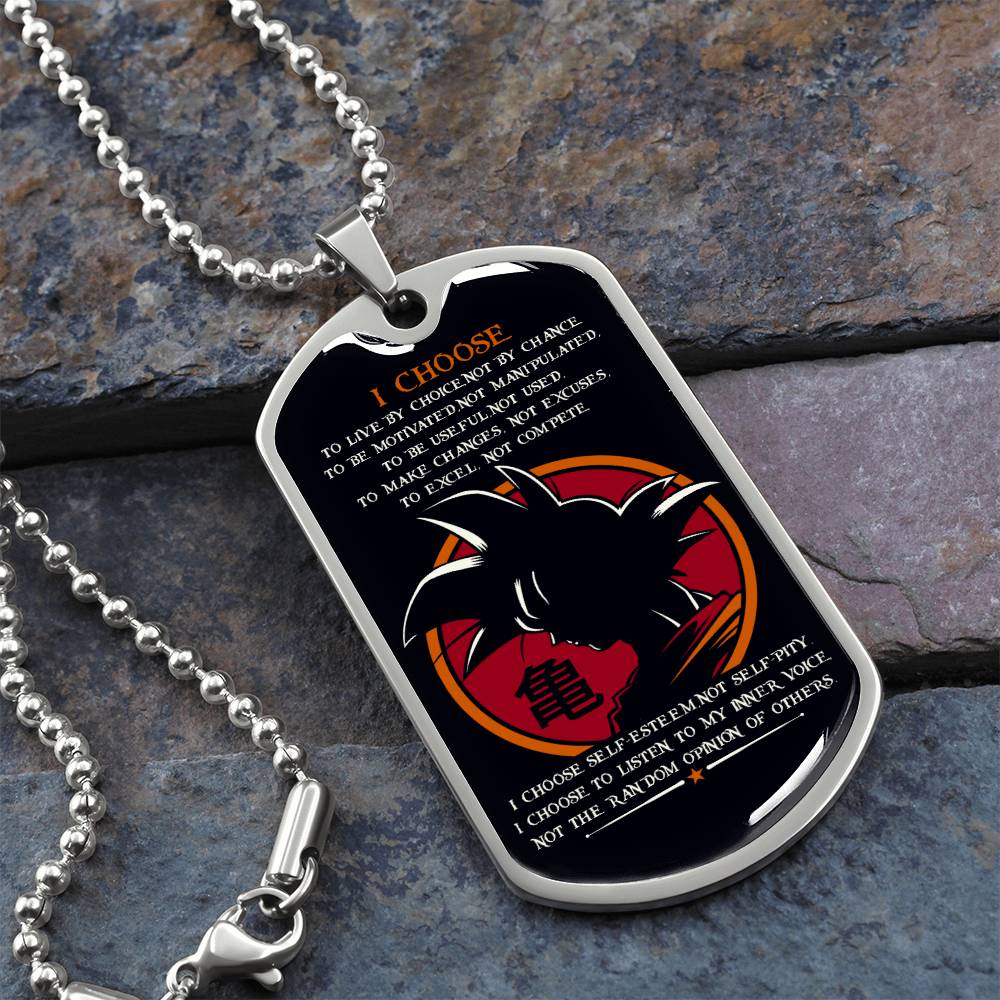 Dragon Ball - I Choose - Goku - Black Dog Tag - Dragon Ball Dog Tag - Military Ball Chain - Luxury Dog Tag