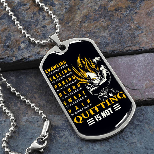 Dragon Ball - Quitting Is Not - Vegeta - Supper Saiyan - Black Dog Tag - Dragon Ball Dog Tag - Military Ball Chain - Luxury Dog Tag