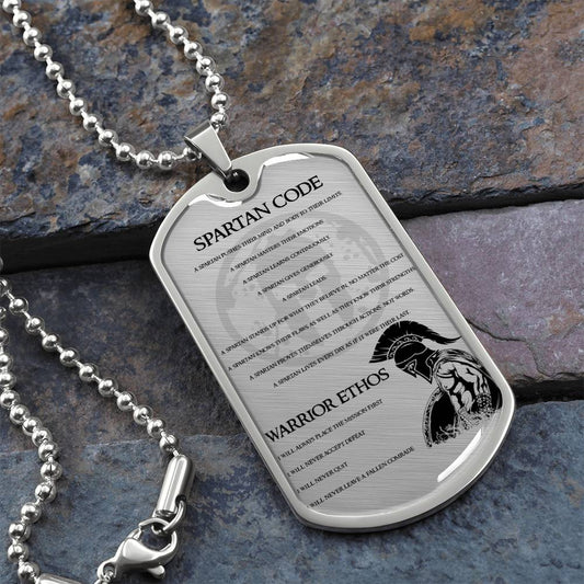 Warrior - Spartan Code - Warrior Ethos - Sparta - Spartan - Warrior Dog Tag - Military Ball Chain - Luxury Dog Tag