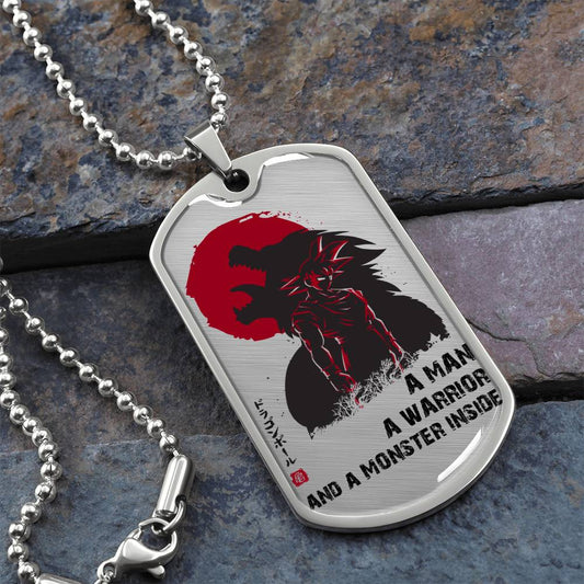 Dragon Ball - A Man - A Warrior - A Monster Inside - Goku - Dragon Ball Dog Tag - Military Ball Chain - Luxury Dog Tag