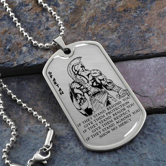 Warrior - IF - Show No Mercy - Sparta - Spartan - Warrior Dog Tag - Military Ball Chain - Luxury Dog Tag