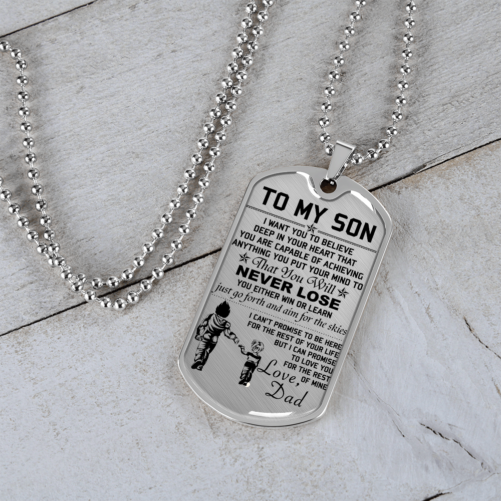 Dragon Ball - Dad To Son - Never Lose - Vegeta - Trunks - Dragon Ball Dog Tag - Military Ball Chain - Luxury Dog Tag