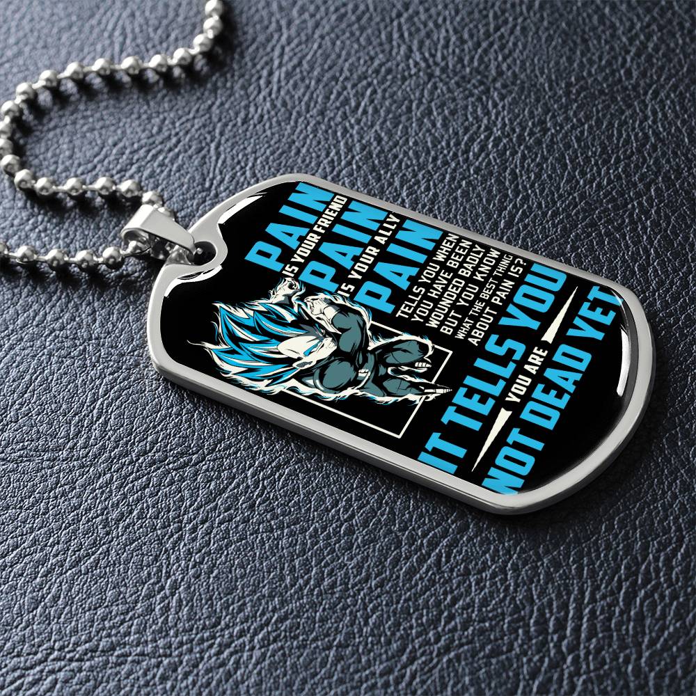 Dragon Ball - PAIN - You Are Not Dead Yet - Vegeta - Supper Saiyan Blue - Black Dog Tag - Dragon Ball Dog Tag - Military Ball Chain - Luxury Dog Tag