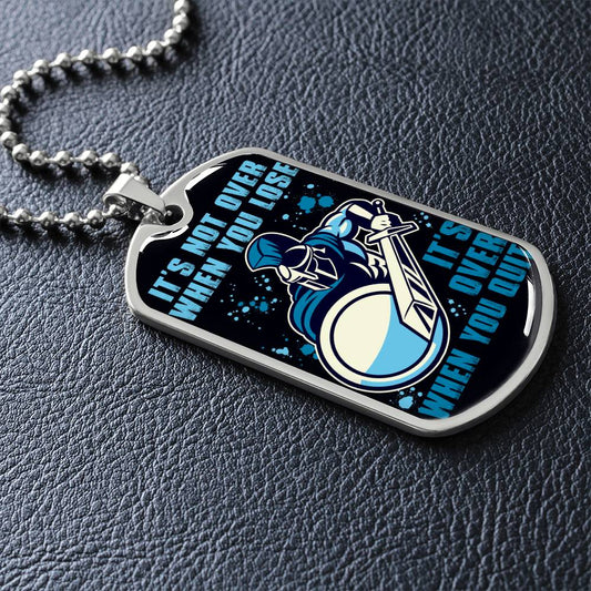 Warrior - It's not Over When You Lose - It's Over When You Quit - Sparta - Spartan - Black Dog Tag - Warrior Dog Tag - Military Ball Chain - Luxury Dog Tag